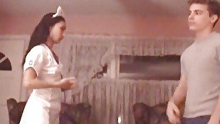 Sweet asian nurse jizzed on ass during doggystyle pose