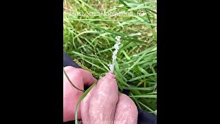 Close up piss of foreskin cock - making sure the grass is wet is important