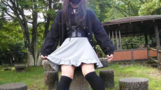 Cute transgender Honoka masturbation and ejaculates in outdoor exposure.