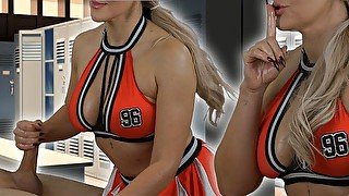 Cheerleader does Risky & Fast Handjob in Public Locker Room