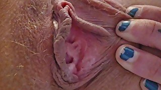 Extreme Close-Up Of My Hairy Blonde Pussy And Clit