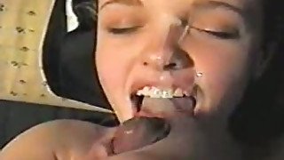 Cute GF sucks dick and gets a facial