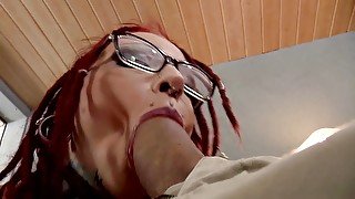 Threesome bang for sexy pierced redhead chick