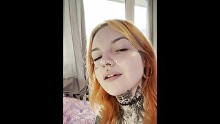 thick metal punk goth girl with tattoos sucking small dildo dick