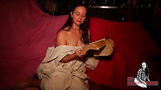 Your MILF Girlfriend Cerise Wears Soft Robe With Shoulders Out For Evening Reading