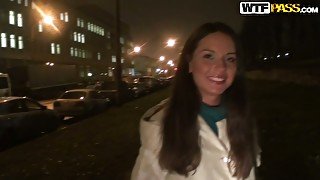 Perverse cutie Natalie mouth fucks aroused penis in the street