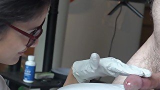 CUM IN MY LATEX GLOVES - Nurse Jerks Off Her Patient With Gloves On