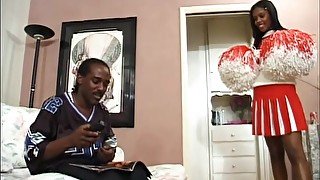 Young ebony cheerleader tries her stepbrother's big cock