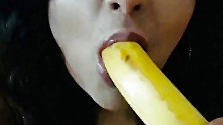 Deep throat banana blow job