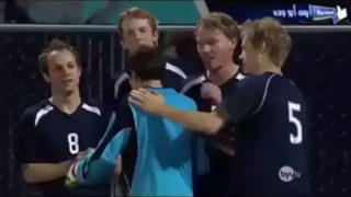 Man gets railed by multiple soccer balls