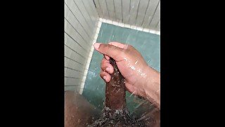 Jerking off his big uncircumcised cock