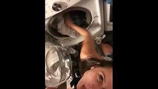 Step sister sucks my cock while doing laundry