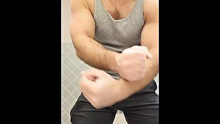 HAIRY MUSCLE BEAR FLEXING IN TANK TOP!