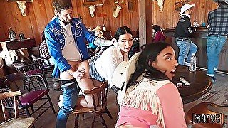 Audrey Black, Bailey Blaze And Claire Black - Western Bar Night Foursome Chaos