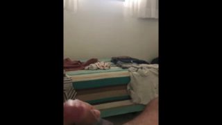 Risky wank & cum by window in hotel room