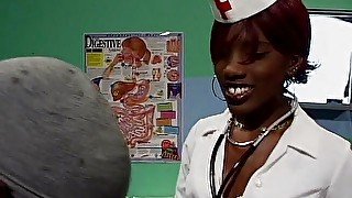 Redhead ebony nurse wearing stockings while seducing patient's cock