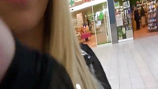 Blond Girl Public Spermawalk Shoping