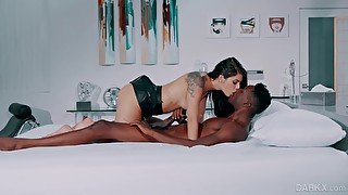 Black man pleases this hot brunette with the large inches