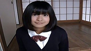 Cute Japanese college chick looks sexy in her uniform