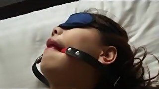 Asian hogtied and blindfold