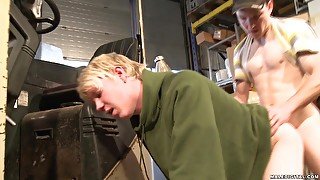 Blonde teen gay dude gets a rough and hard doggy style pounding