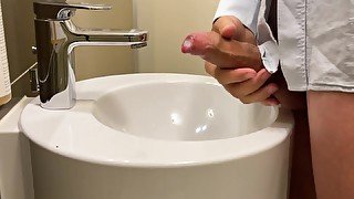 Businessman in a White Shirt Jerks off his Big Dick in a Hotel Room after a Long Trip