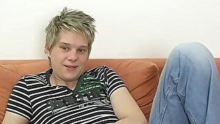 Handsome blond twink Mike Jelinek cums while masturbating