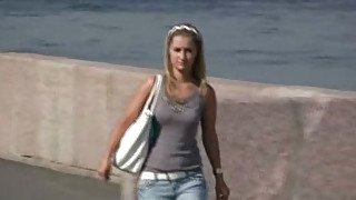 Adorable lovely Russian blondie pissed in her tight jeans