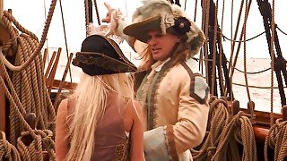 Blonde and brunette hotties enjoy sexual adventures with pirates