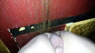 Bare back fuck at glory hole with cum eating