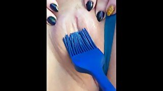 Daddy Teases Teen Pussy with Brush