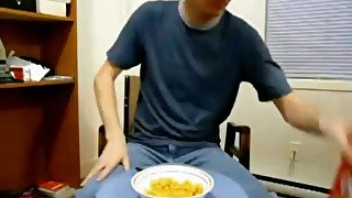 Teen jerks off into his cereal and eats it