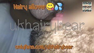 Hairy cub shoots cum all over me and in me