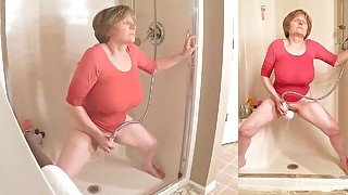 60+ GILFs masturbation workout in wet t-shirt