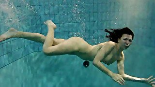 Pale skin fairytale teen cutie all naked under water