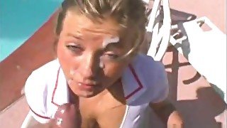 Blonde smokes before a quick bj