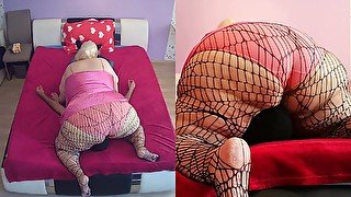 Spider net pantyhose facesitting by a SSBBW