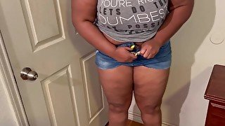 BBW Pisses Her Blue Jean Shorts