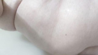 Chubby bottom bitch fucks dildo in shower