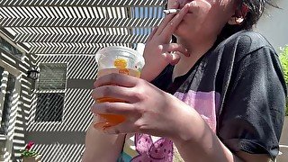 Sensual transboy smokes and pops mango boba