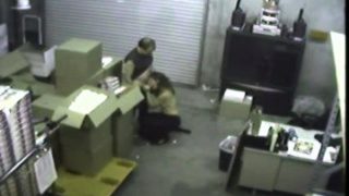 Horny amateur brunette gets caught blowing a cock at work