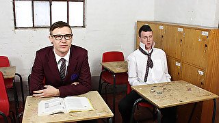 Horny dudes share classroom for ruthless anal bareback sex