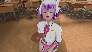 3D HENTAI Deepthroat blowjob from pink hair student