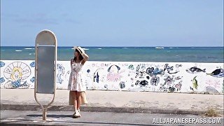 Naughty Japanese babe Shunka Ayami pisses in outdoors and gets fucked