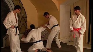 A pack of lusty guys practice karate and end up in a blazing gay orgy