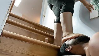 Preview-Thick Wife Tramples Slave Husband Using Him As A Step Stool and Foot Rest While Decorating