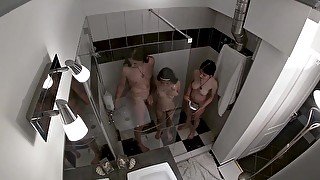 Threesome shower with girlfriend and stepsister