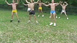 Outdoor exercising in a twink camp