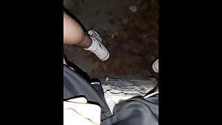 skater jerking off in an abandoned place in public