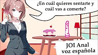 JOI anal hentai en español. El dilema de la polla y la tarta. Video completo.